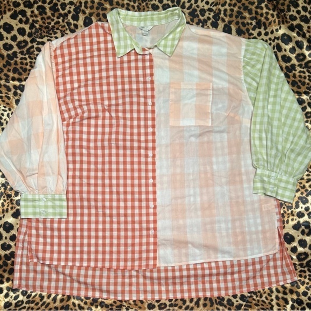 Cato Colorblock Plaid Button Down Shirt